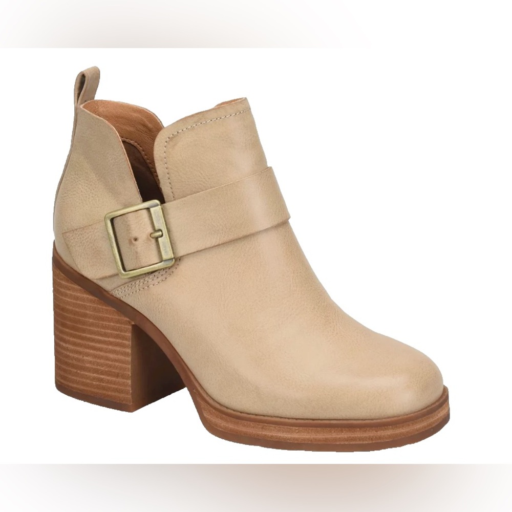 Kork-Ease Beige Leather Buckle Ankle Booties